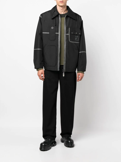 Diesel Piped-trim Canvas Jacket In Schwarz