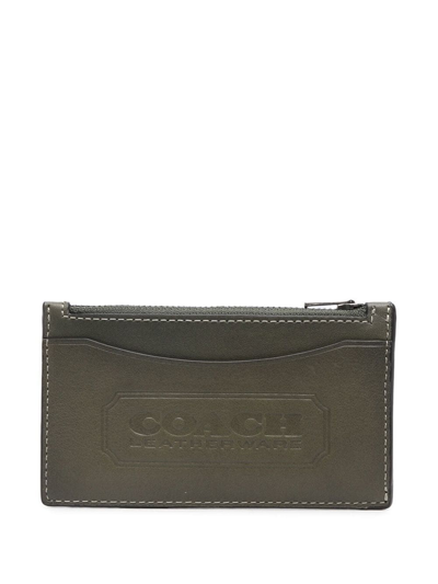 Shop Coach Embossed-logo Leather Wallet In Grün