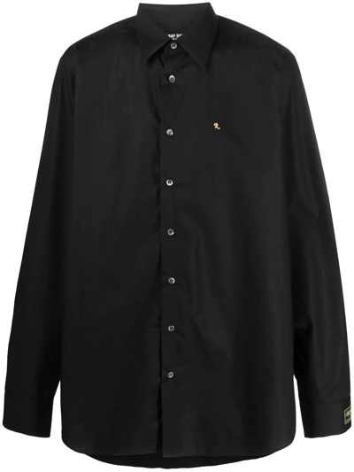 Raf Simons Embroidered Lettering Cotton Shirt In Schwarz