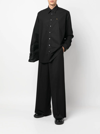 Raf Simons Embroidered Lettering Cotton Shirt In Schwarz