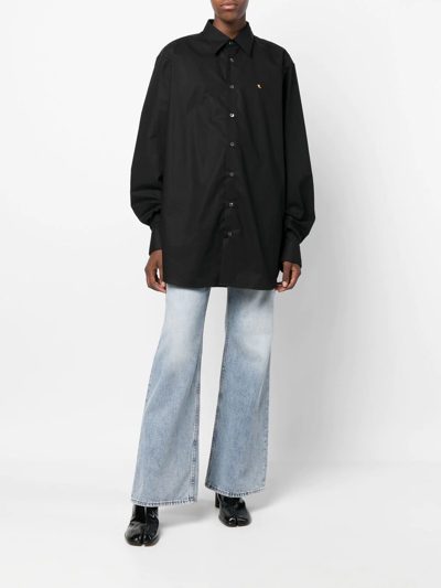 Raf Simons Embroidered Lettering Cotton Shirt In Schwarz