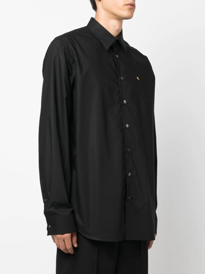 Raf Simons Embroidered Lettering Cotton Shirt In Schwarz