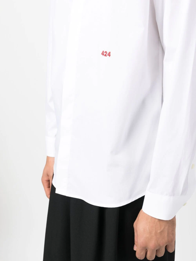 Shop 424 Logo-embroidered Long-sleeve Shirt In Weiss