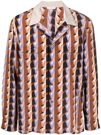 Shop Valentino Graphic-print Silk Shirt In Braun