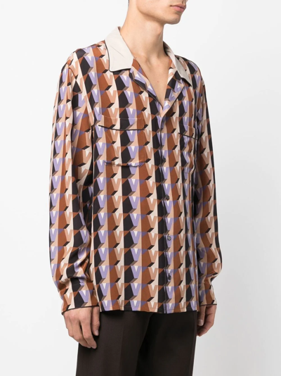 Shop Valentino Graphic-print Silk Shirt In Braun
