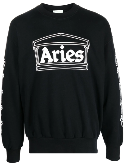 Shop Aries Logo-print Long-sleeve Top In Schwarz