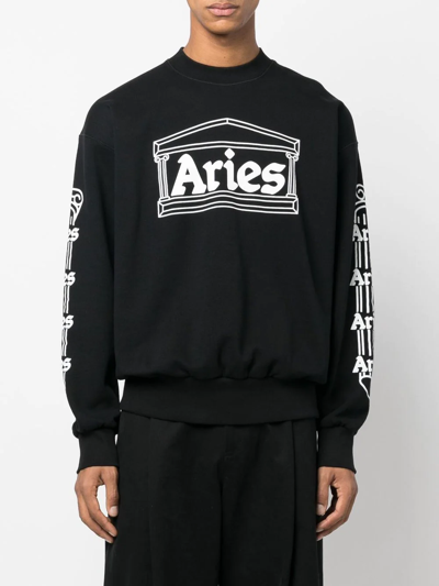 Shop Aries Logo-print Long-sleeve Top In Schwarz