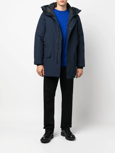 Canada Goose Navy Blue Logo Detail Parka Jacket In Blue