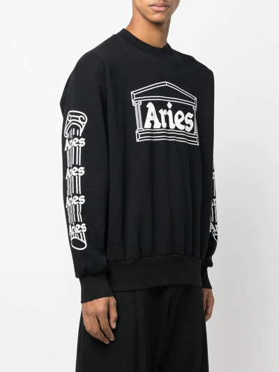 Shop Aries Logo-print Long-sleeve Top In Schwarz