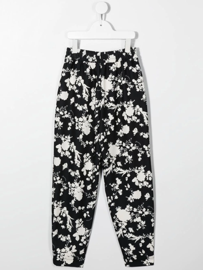 Shop Monnalisa Floral-print Straight-leg Trousers In Black