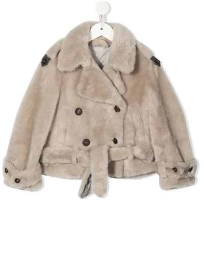 Shop Brunello Cucinelli Sheepskin Biker Jacket In Neutrals