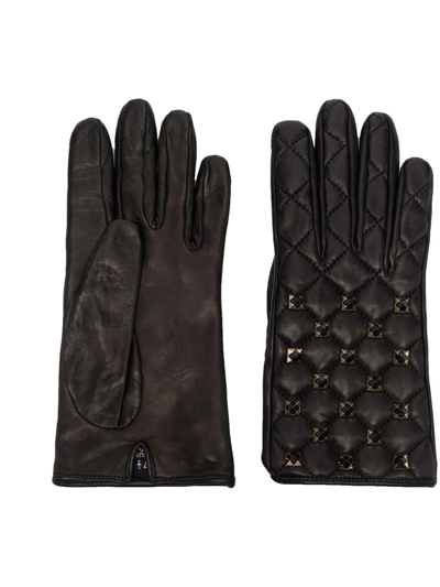 Shop Philipp Plein Stud-detail Quilted Leather Gloves In Black