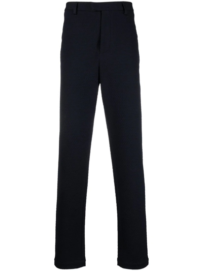Pre-owned Emporio Armani Textured Slim-fit Trousers In Blue
