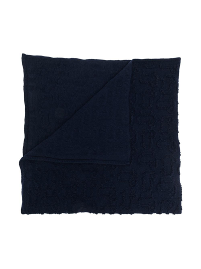 Shop Woolrich Intarsia-knit Wool Blanket In Blue