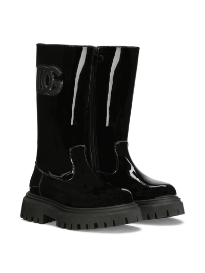 Shop Dolce & Gabbana Dg-logo Patent Leather Boots In Black