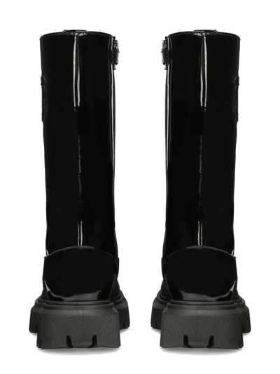 Shop Dolce & Gabbana Dg-logo Patent Leather Boots In Black