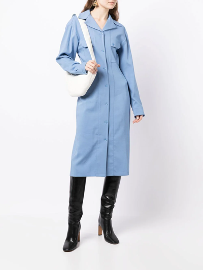 Shop Lemaire Spread-collar Long-sleeve Dress In Blue