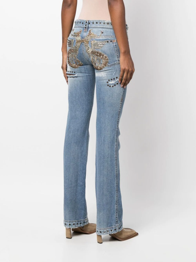 Pre-owned Dolce & Gabbana 2000s Embroidered Distressed Jeans In Blue