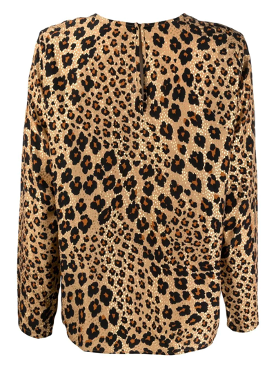 Pre-owned Saint Laurent 1990s Leopard-print Silk Top In Neutrals