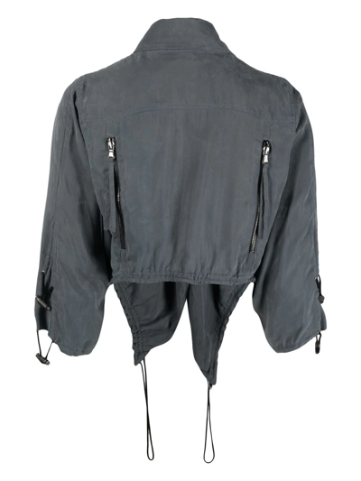 Pre-owned Moschino 2000s Cropped Silk Drawstring Jacket In Grey