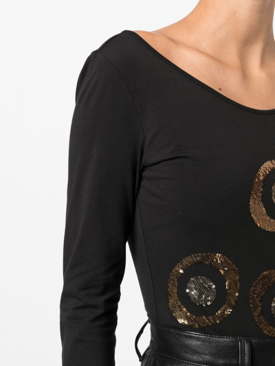 Pre-owned Versace 2000s Sequinned Long-sleeved Top In Black