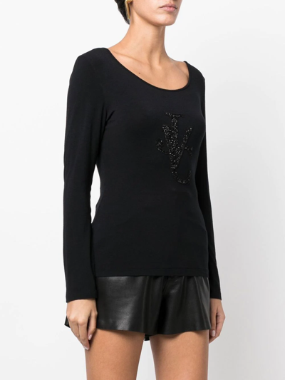 Pre-owned Versace 2000s Sequinned Long-sleeved Top In Black