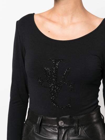 Pre-owned Versace 2000s Sequinned Long-sleeved Top In Black