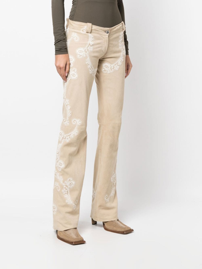 Pre-owned Dolce & Gabbana 1990s Crochet-detailing Suede Trousers In Neutrals