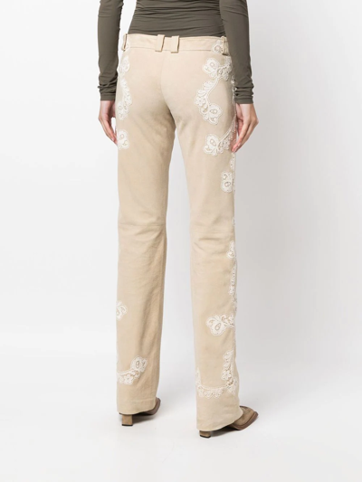 Pre-owned Dolce & Gabbana 1990s Crochet-detailing Suede Trousers In Neutrals