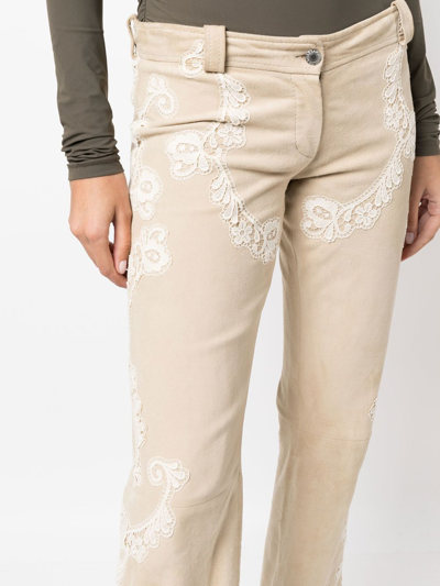 Pre-owned Dolce & Gabbana 1990s Crochet-detailing Suede Trousers In Neutrals