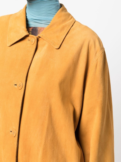 Pre-owned Burberry 1990s Leather Coat In Orange