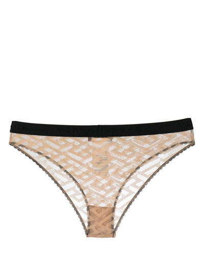 Versace All-over Monogram-pattern Briefs In Neutrals
