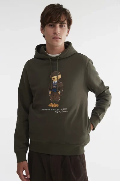 Shop Polo Ralph Lauren Heritage Bear Hoodie Sweatshirt In Olive