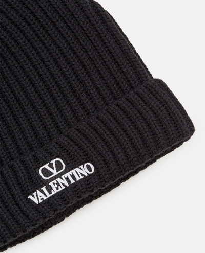 Shop Valentino Garavani Wool Beanie Hat In Black