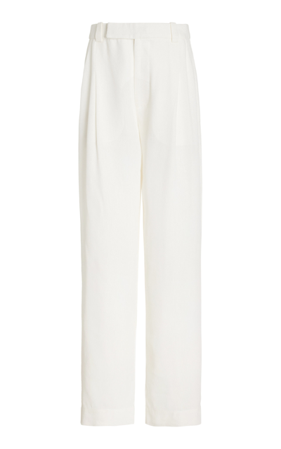 Shop Sir Clemence Pleated Linen-blend Straight-leg Pants In White