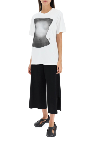 Shop Mm6 Maison Margiela Cotton T-shirt With Silhouette Graphic Print In White