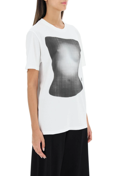 Shop Mm6 Maison Margiela Cotton T-shirt With Silhouette Graphic Print In White
