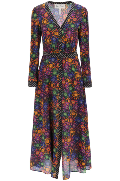 Shop Saloni 'lea' Pure Silk Wrap Dress In Black,orange,purple