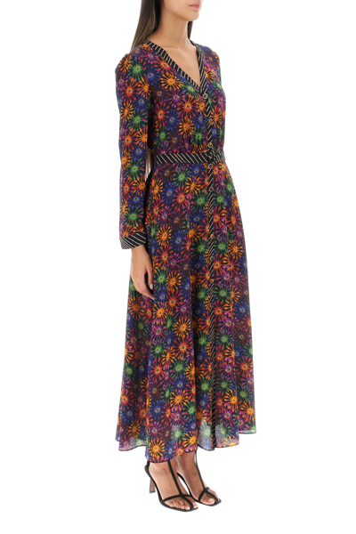 Shop Saloni 'lea' Pure Silk Wrap Dress In Black,orange,purple