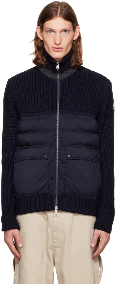 Shop Moncler Navy Padded Wool Cardigan In 777 Navy