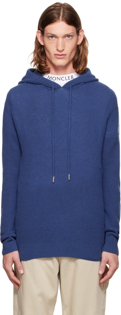 Shop Moncler Blue Ribbed Hoodie In 746 Blue