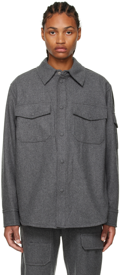 Shop Helmut Lang Gray Press-stud Shirt In Grey Melange - Q91