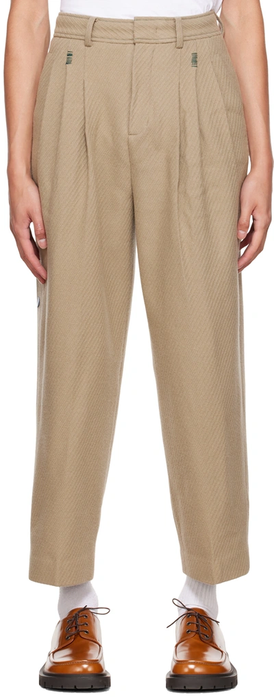 Shop Ader Error Beige Pleated Trousers