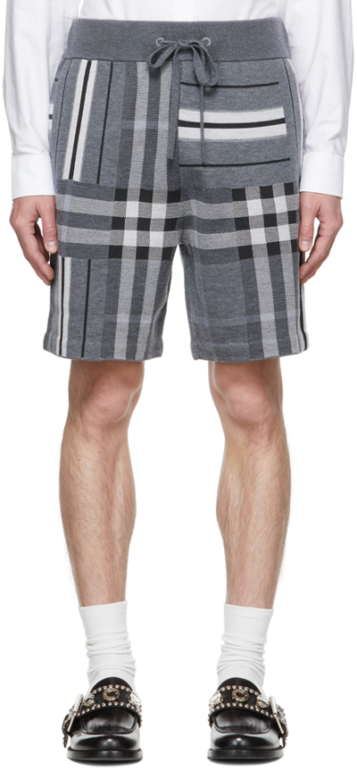 Shop Burberry Gray Check & Stripe Shorts In Dark Grey Melange