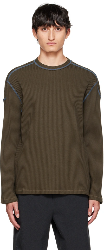Shop Affxwrks Khaki Rib Long Sleeve T-shirt In Olive Brown