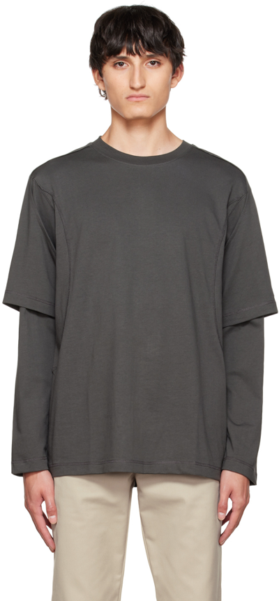 Shop Affxwrks Gray Dual Sleeve T-shirt In Soft Black