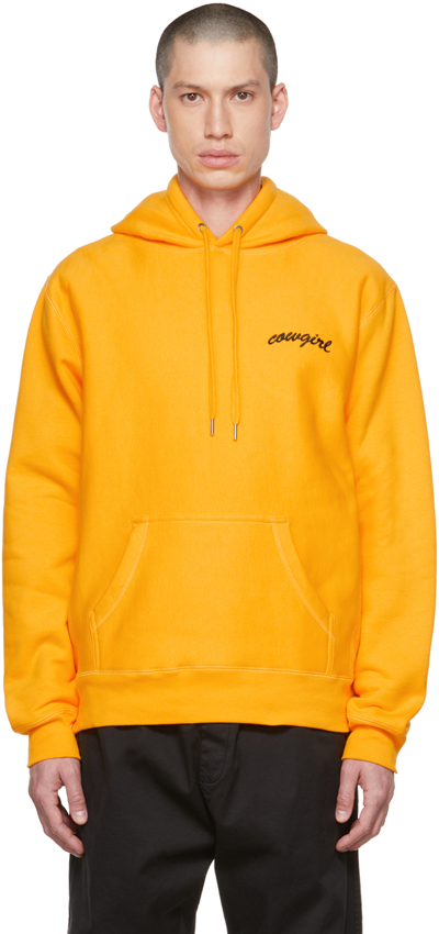 Shop Cowgirl Blue Co Yellow Script Hoodie In Gold