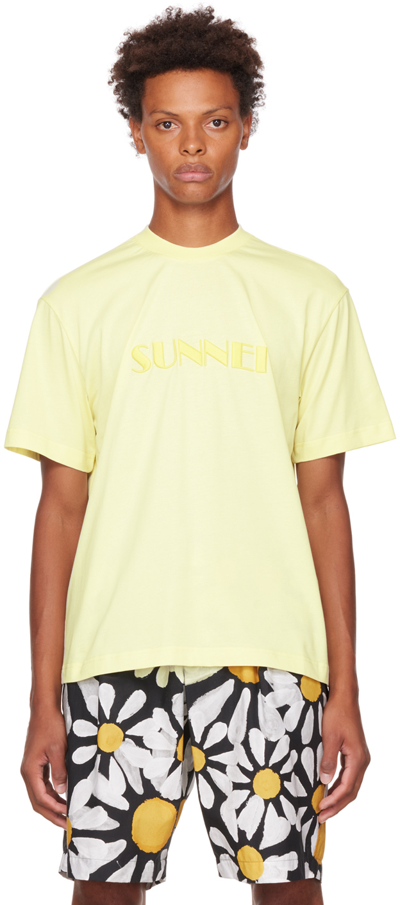 Shop Sunnei Yellow Embroidered T-shirt In Lye Light Yellow