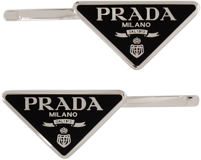 Prada Black Logo Hair Clips