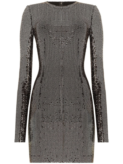 Shop Dolce & Gabbana Silver-tone Sequin Metallic Long-sleeve Mini Dress